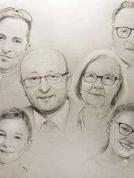 Tíz karakteres nagy családi portré tabló - ceruzarajz