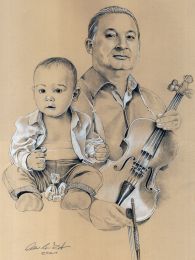 A brácsás és unokája - ceruza portrérajz