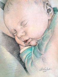 Szundikáló újszülött baba - színes ceruza rajz