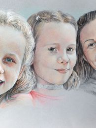 Anya és lányai - színesceruza  - portrérajz