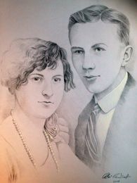 Ifjú pár: 20-as évekbeli eljegyzési fotó alapján - ceruza rajz