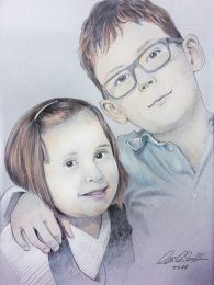 Testvérpár portré - színes ceruza rajz